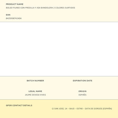 Bolso plano con presilla y asa bandolera 2 colores surtidos