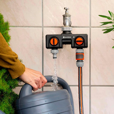Distribuidor de 2 vías con adaptador ½ pulg - ¾ pulg y 1 pulg, blister