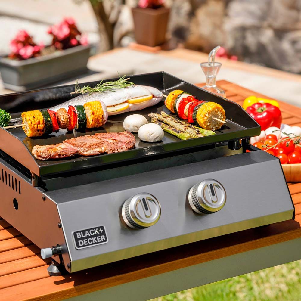 Plancha de gas bxop4900e con 2 quemadores, 45 x 39 cm