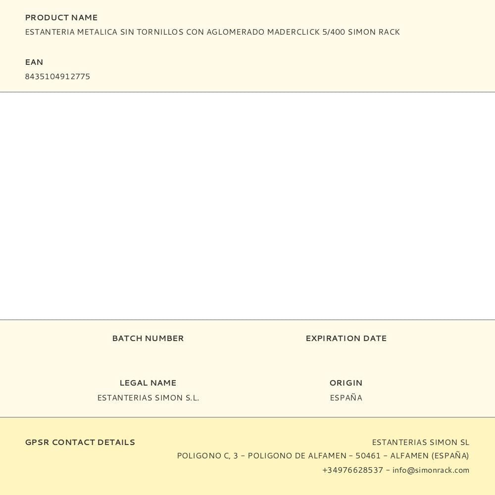 Estanteria metalica sin tornillos con aglomerado maderclick 5/400 simon rack
