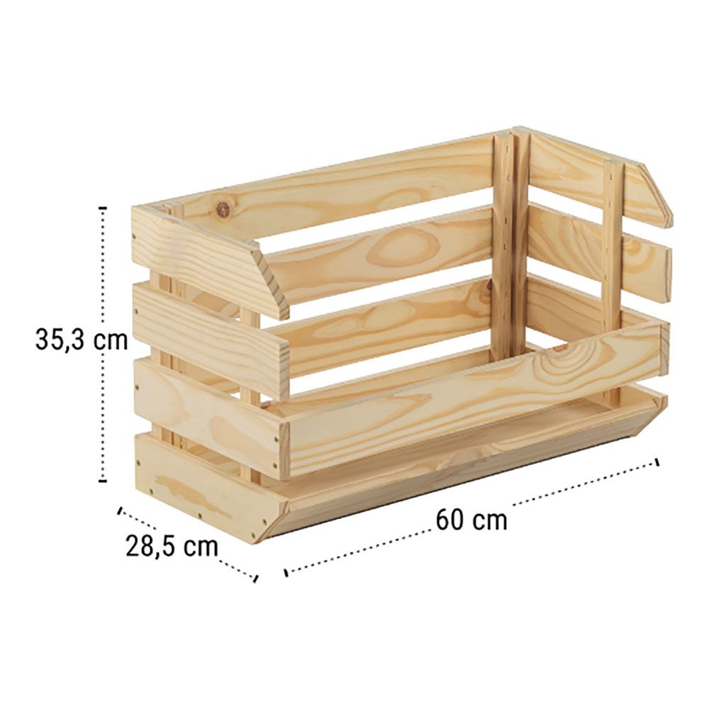 Caja apilable evolution pino sin barniz 100% pefc cert 60 x 28,5 x 35,3 cm