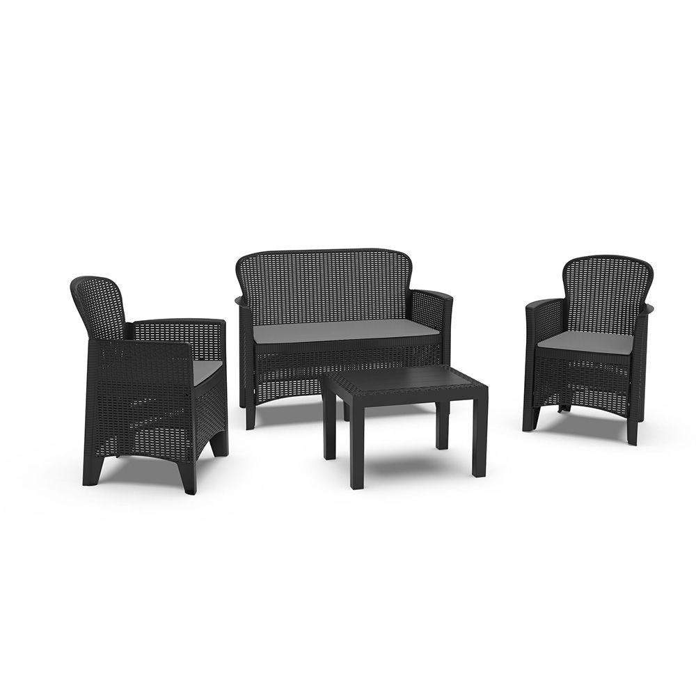 Conjunto jardín jungle 4 piezas antracita + cojines