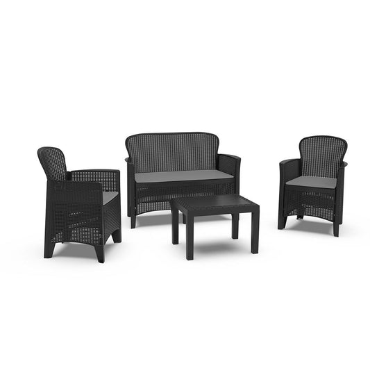 Conjunto jardín jungle 4 piezas antracita + cojines