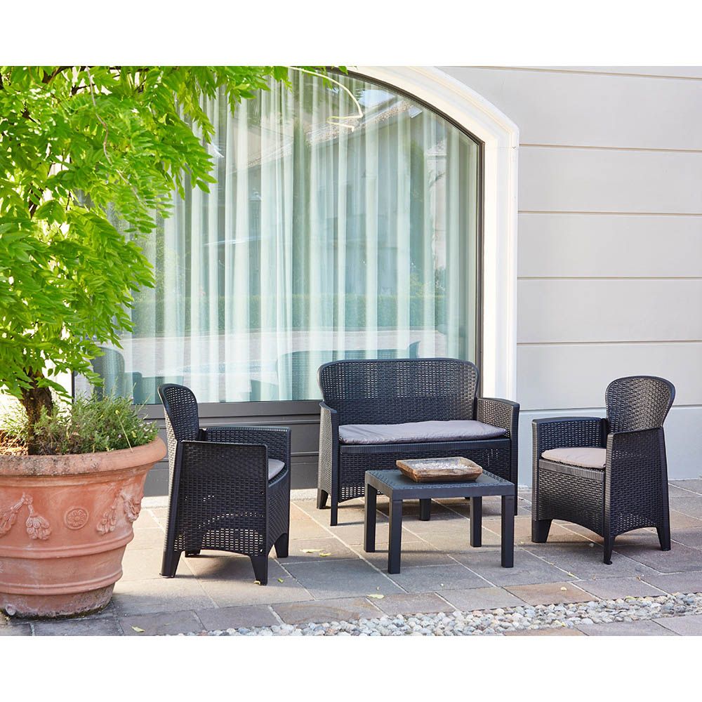 Conjunto jardín jungle 4 piezas antracita + cojines