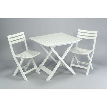 Set jardín mesa y dos sillas plegables blanco