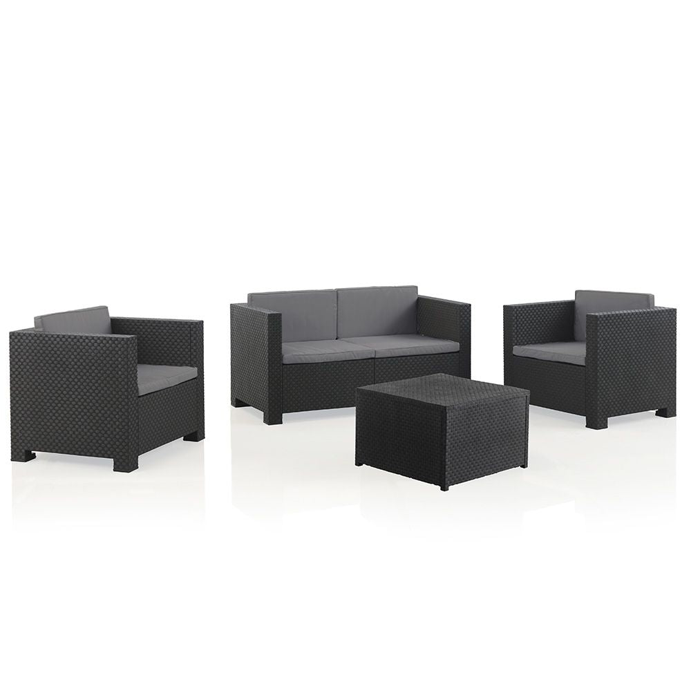 Conjunto jardín diva tropea grafit 4 piezas antracita + cojines