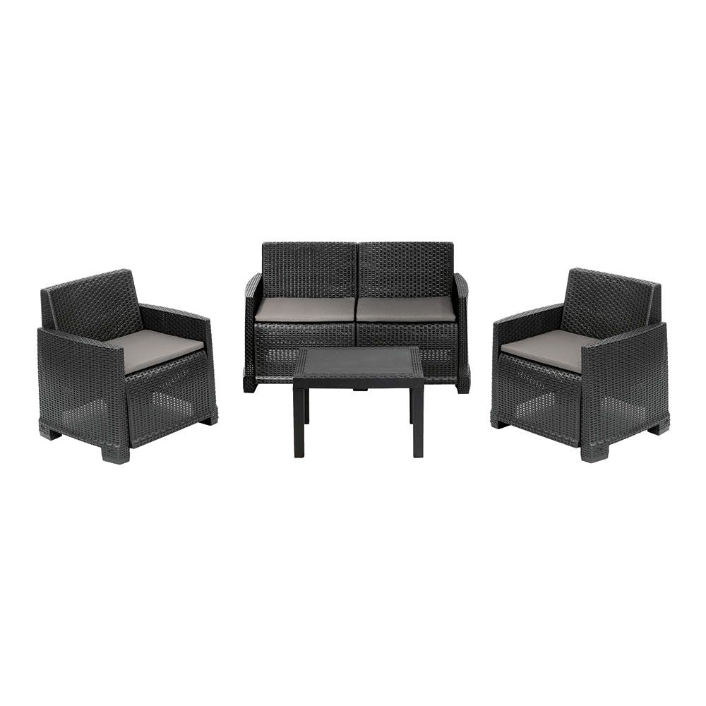 Conjunto jardín iseo 4 piezas antracita + cojines