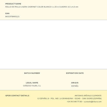 Rollo de malla ligera cadrinet cuadro 4,5 x 4,5 mm color blanco, 1 x 25 m