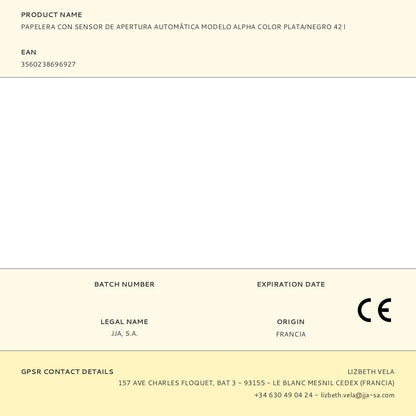 Papelera con sensor de apertura automática modelo alpha color plata/negro 42 l