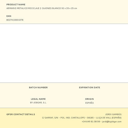 Armario metalico reciclaje 2 cajones blanco 92 x 35 x 25 cm