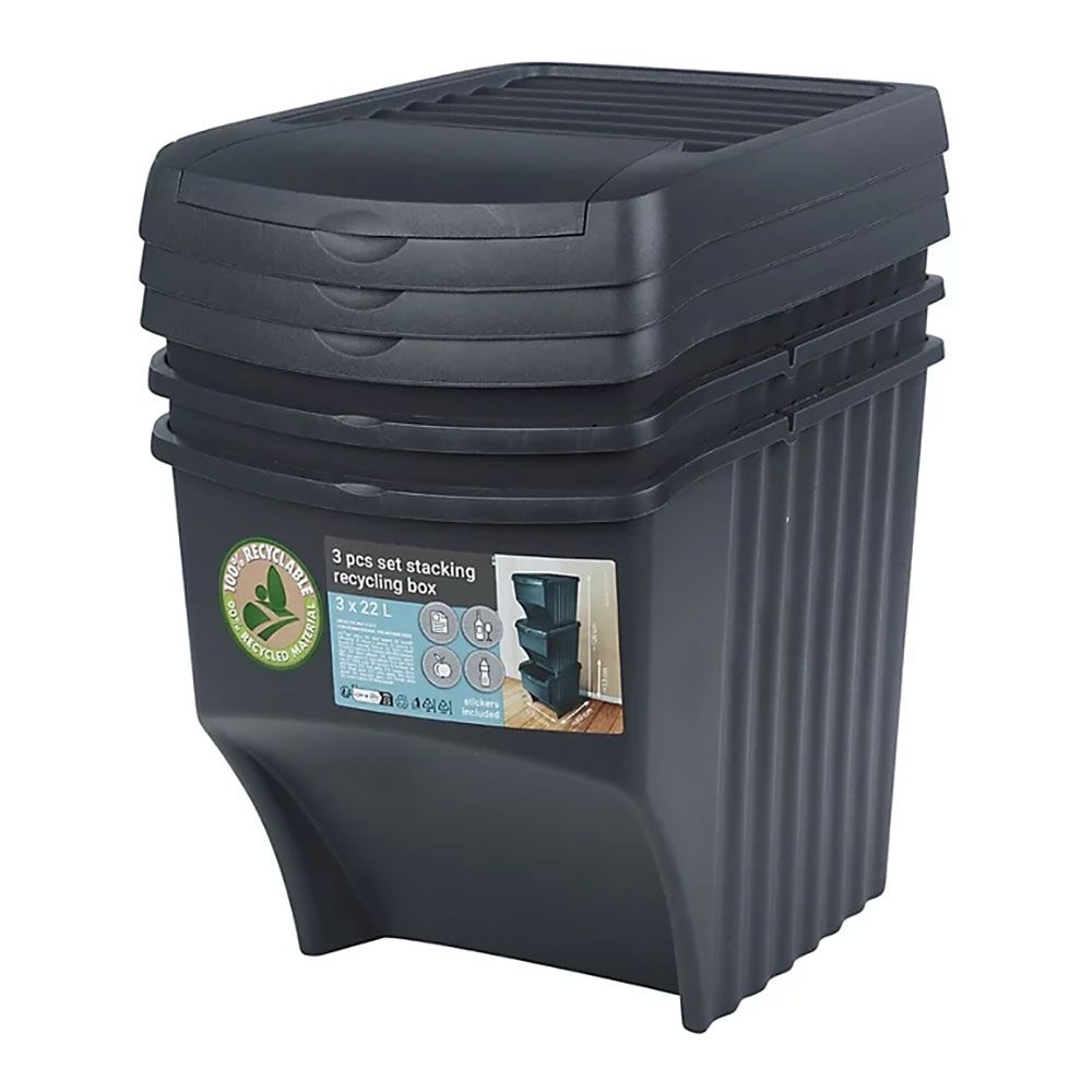 Sistema de 3 cubos apilables para reciclaje 39,2 x 29,3 x 45,6 cm, 3 x 22 l