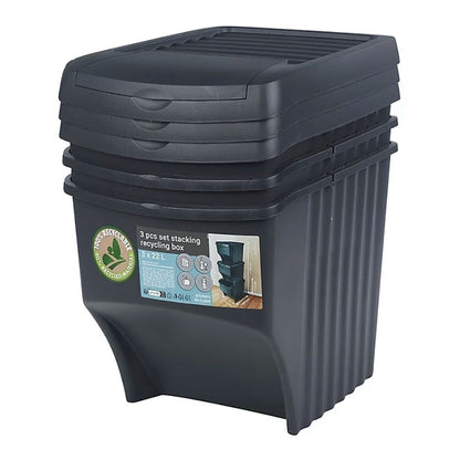 Sistema de 3 cubos apilables para reciclaje 39,2 x 29,3 x 45,6 cm, 3 x 22 l