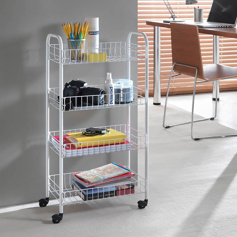 Carrito multiuso con 4 cestos blanco 41 x 23 x 84 cm