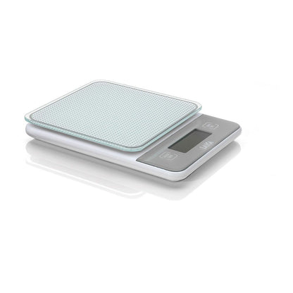 Báscula electronica de cocina, máximo 5kg. blanca con batería recargable
