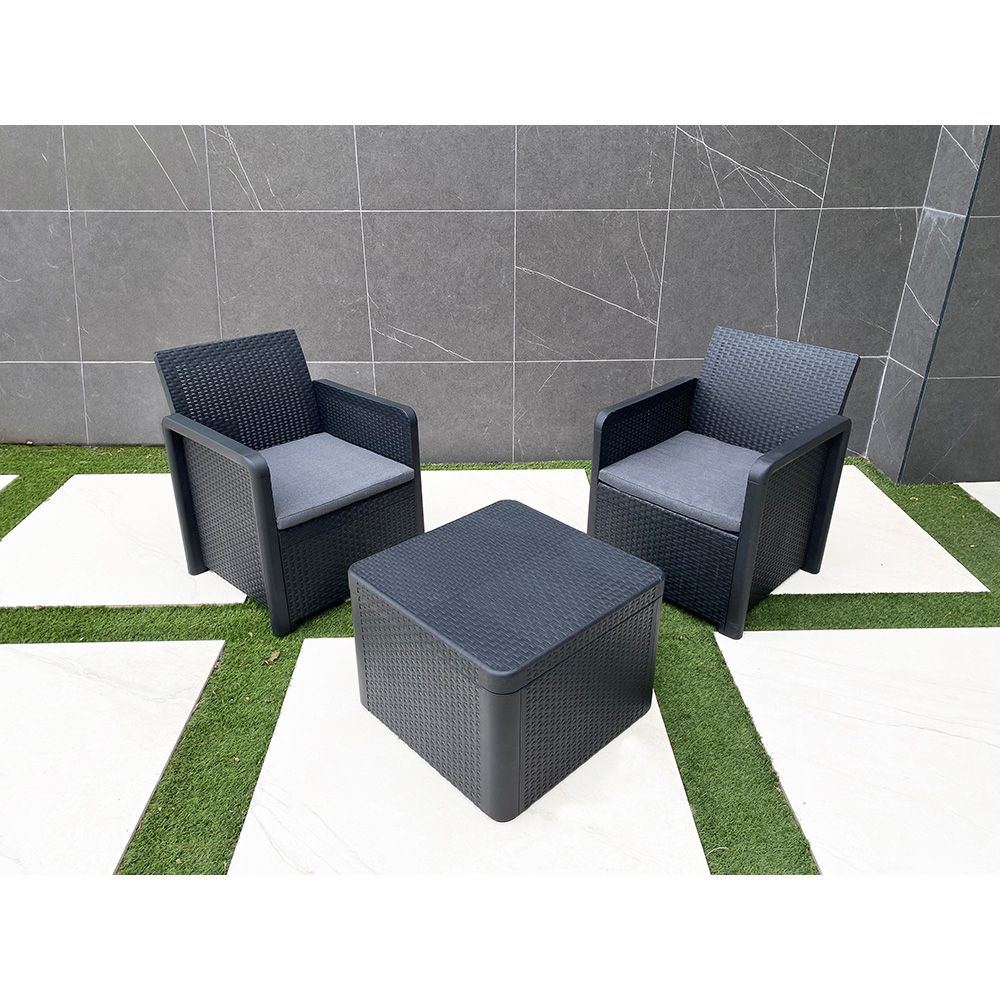 Conjunto jardín nassau grafito 3 piezas antracita + cojines