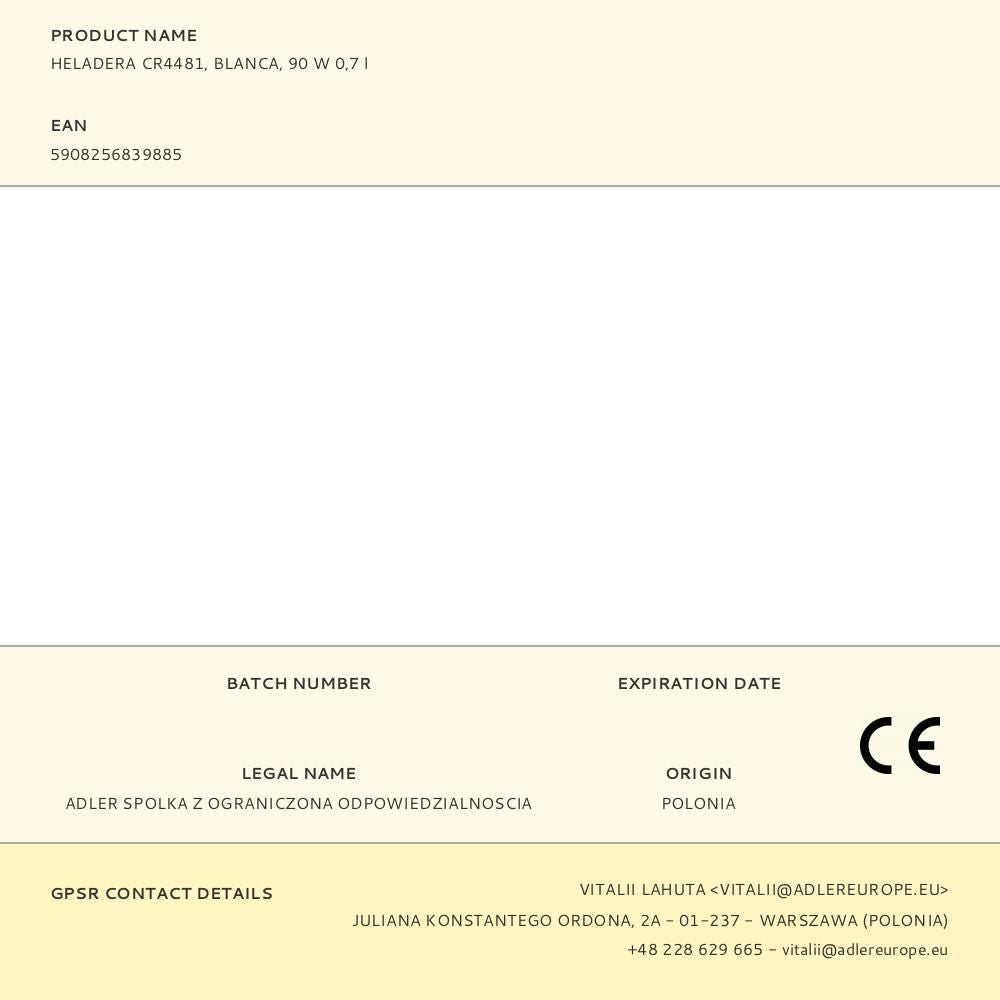 Heladera cr4481, blanca, 90 w 0,7 l