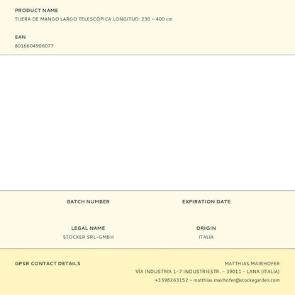 Tijera de mango largo telescópica longitud: 230 - 400 cm