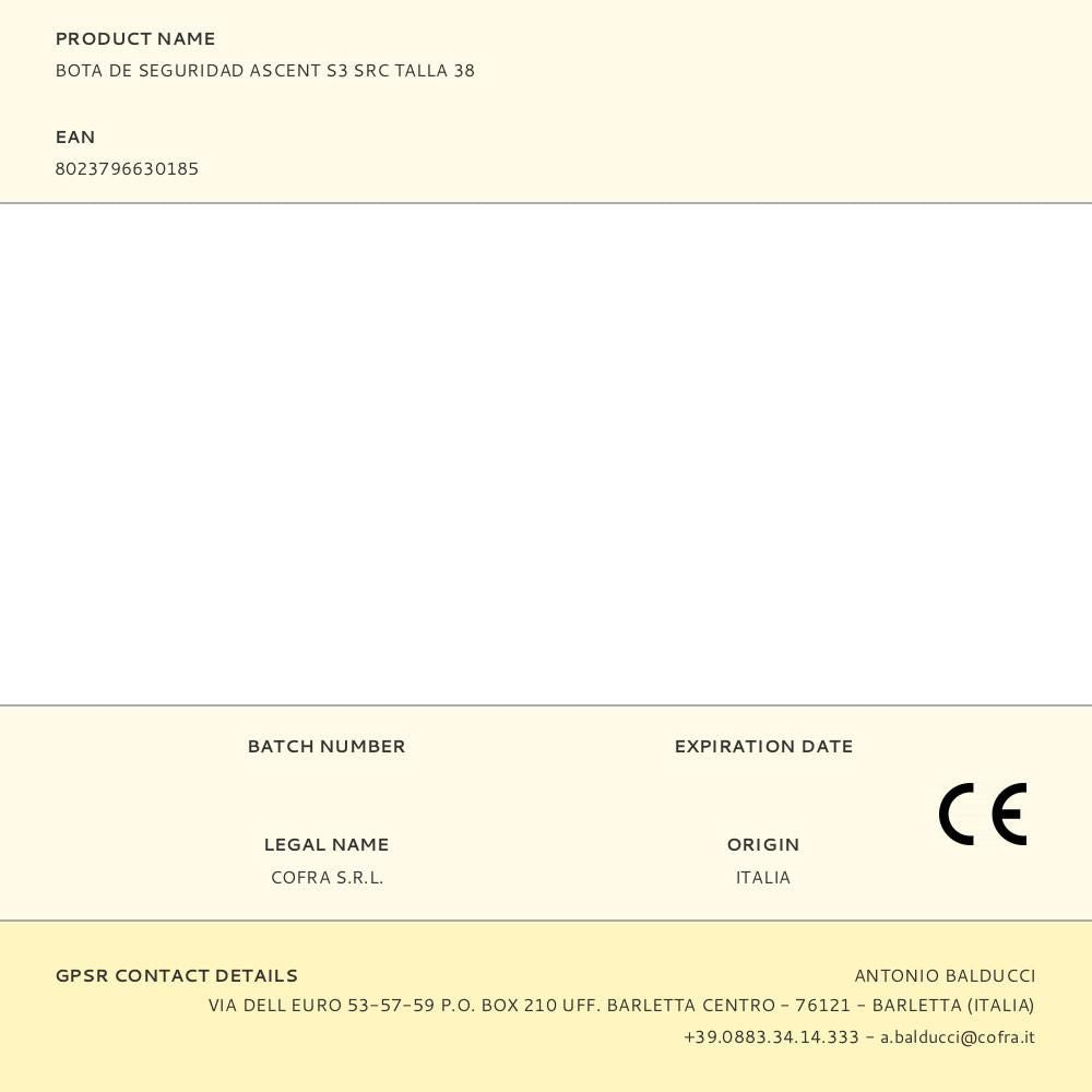 Bota de seguridad ascent s3 src talla 38