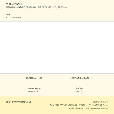 Disco diamantado continuo 1a1r dct ø115 x 1,2 x 22,23 mm