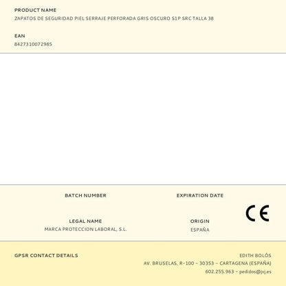 Zapatos de seguridad piel serraje perforada gris oscuro s1p src talla 38
