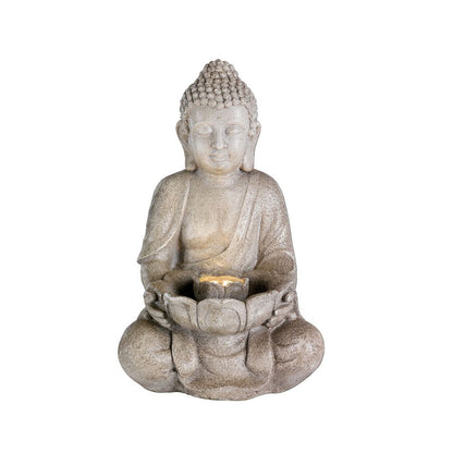 Fuente de cerámica para exterior, modelo buda, con led luz cálida - 28 x 29,5 x 45 cm