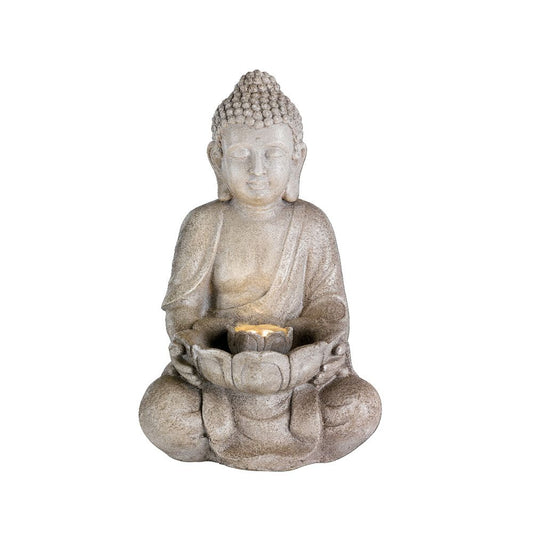 Fuente de cerámica para exterior, modelo buda, con led luz cálida - 28 x 29,5 x 45 cm