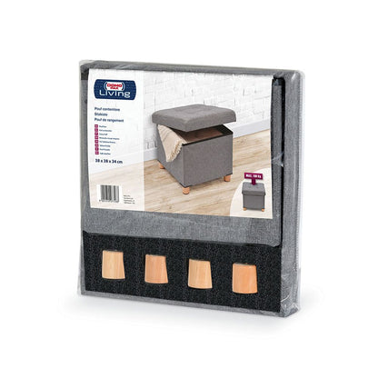Puf almacenaje gris con patas de madera 38 x 38 x 34 cm