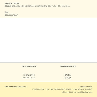 Colgador bambu 2 en 1 (vertical u horizontal) 26 x 7 x 76 - 75 x 12 x 12 cm