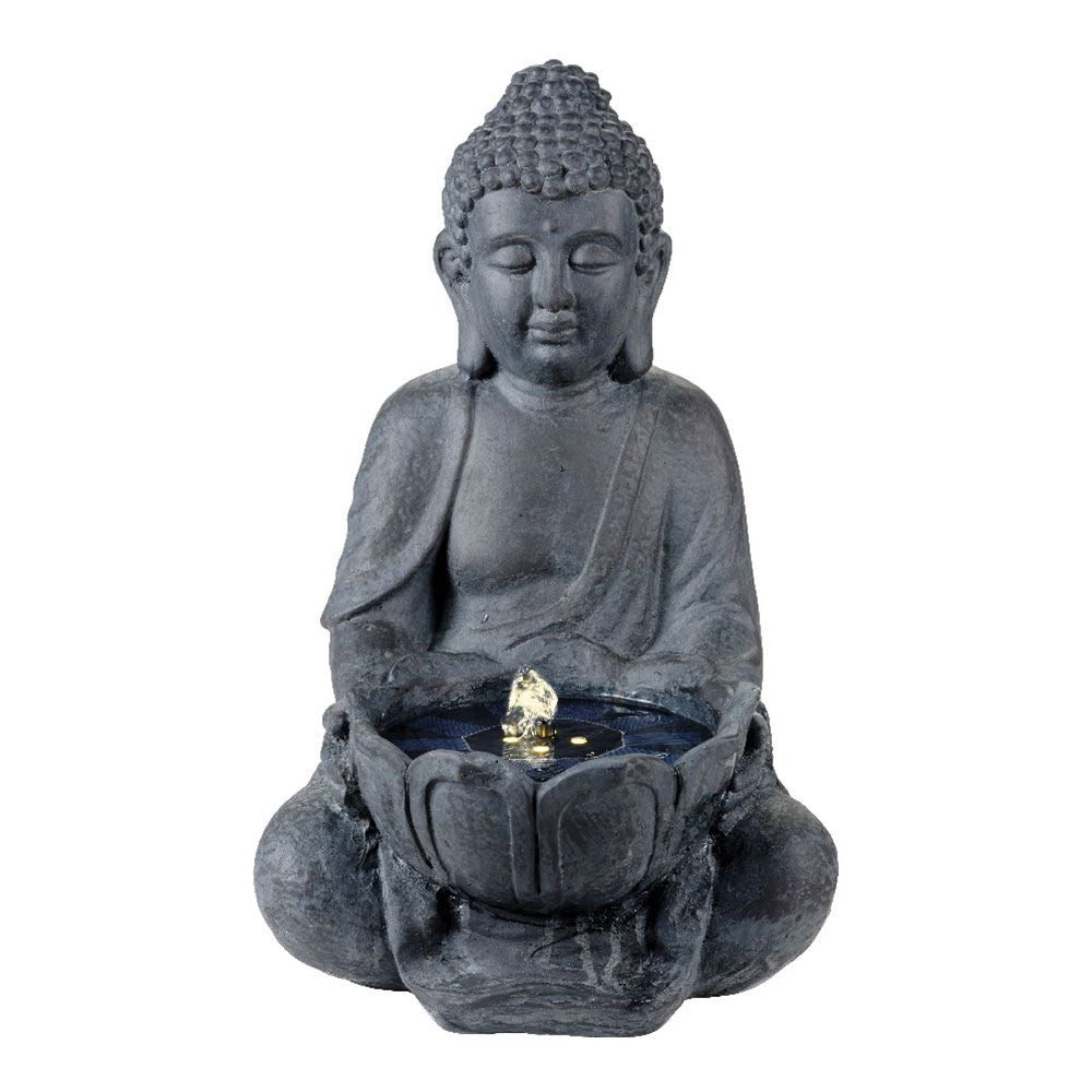 Fuente solar para exterior ip68, de poliresina, modelo buda, luz cálida - 29,5 x 28 x 45 cm