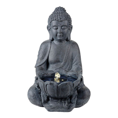 Fuente solar para exterior ip68, de poliresina, modelo buda, luz cálida - 29,5 x 28 x 45 cm