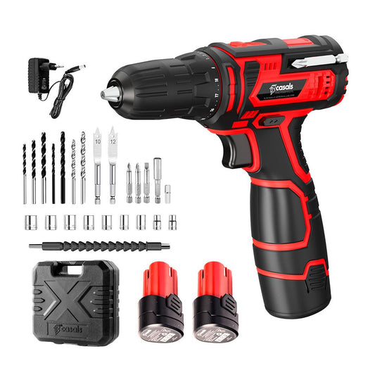 Kit taladro atornillador 12 v con 2 baterías 1500 mah litio y cargador