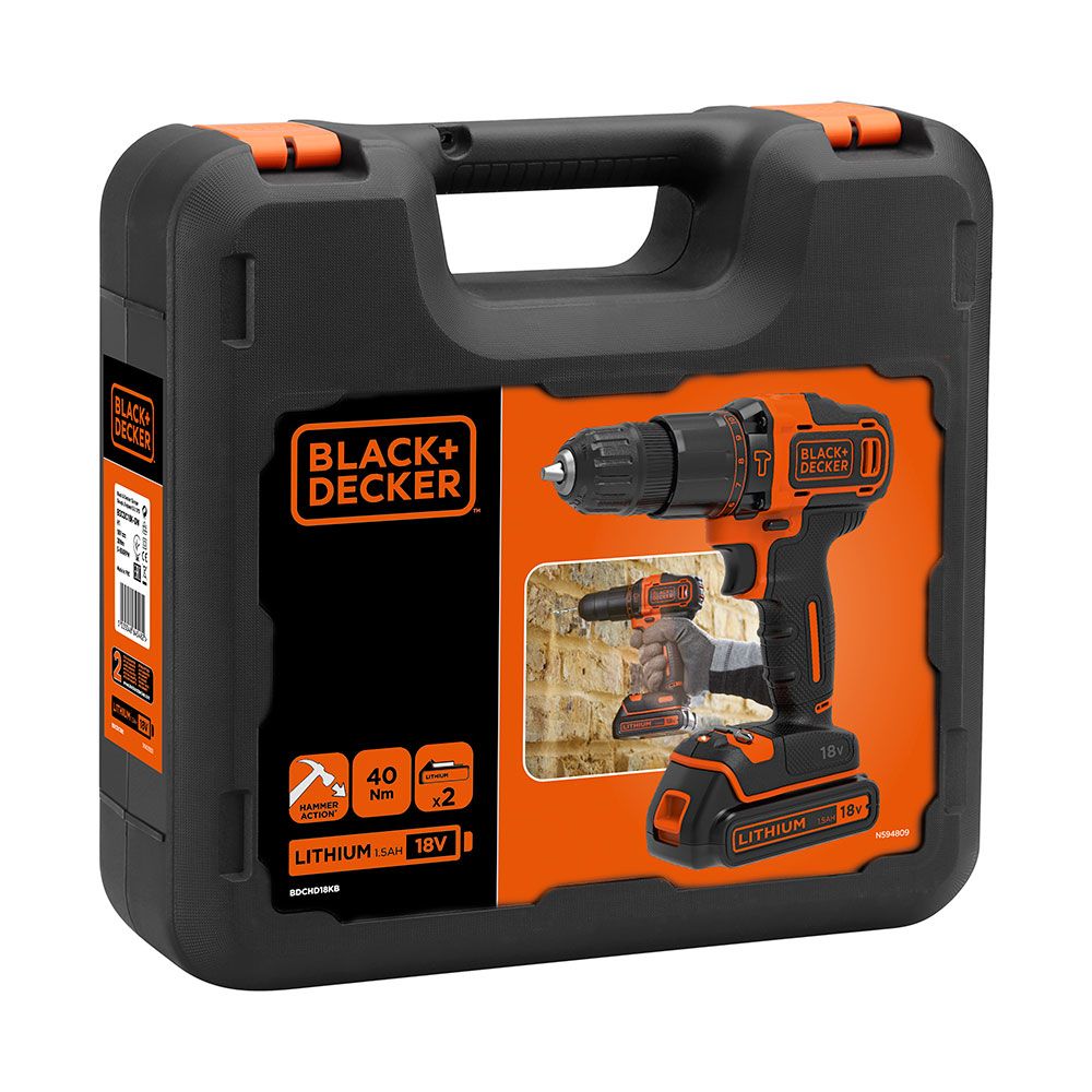Kit taladro percutor 18 v con 2 baterías de litio y cargador