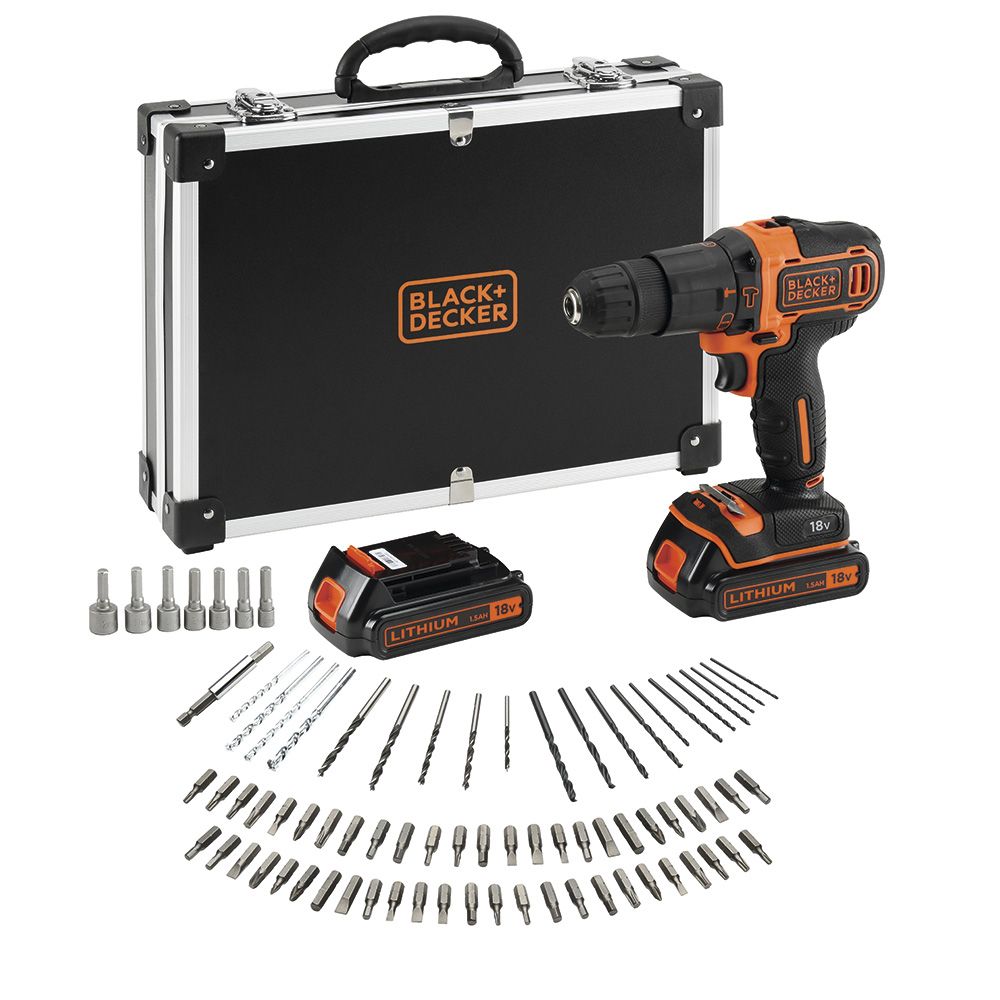 Kit taladro percutor 18 v con 80 accesorios, 2 baterías 1,5 ah de litio y cargador