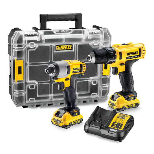 Kit taladro atornillador xr 12 v + atornillador impacto xr 12 v + organizador tstak v, con cargador y 2 baterías li-ion 2 ah