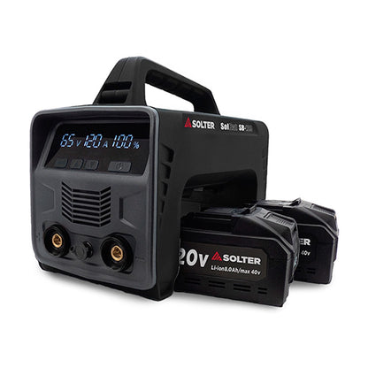 Equipo soldador, solbat sb-120 90a + 2 baterías lítio 20 v/40 v, 26,6 x 15,8 x 22 cm
