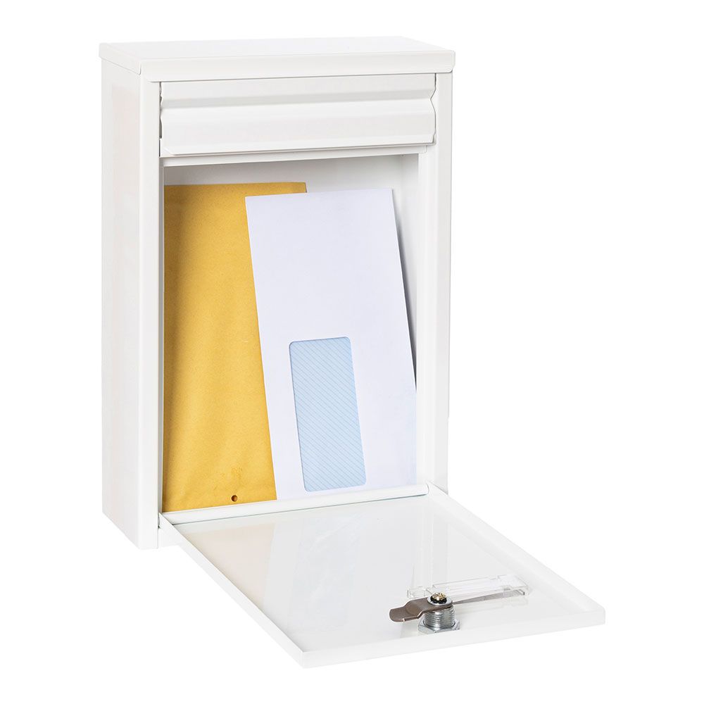 Buzón individual exterior, pequeño, zaguán, acero, blanco, 22 x 8 x 32 cm