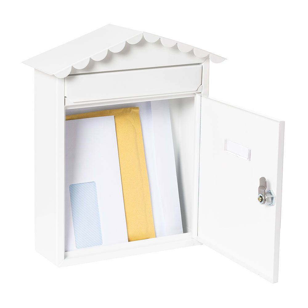 Buzón individual exterior, mediano, visit, acero, blanco, 30 x 11 x 36 cm