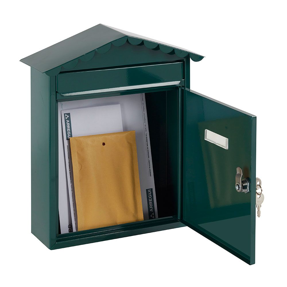 Buzón individual exterior, mediano, visit, acero, verde, 30 x 11 x 36 cm