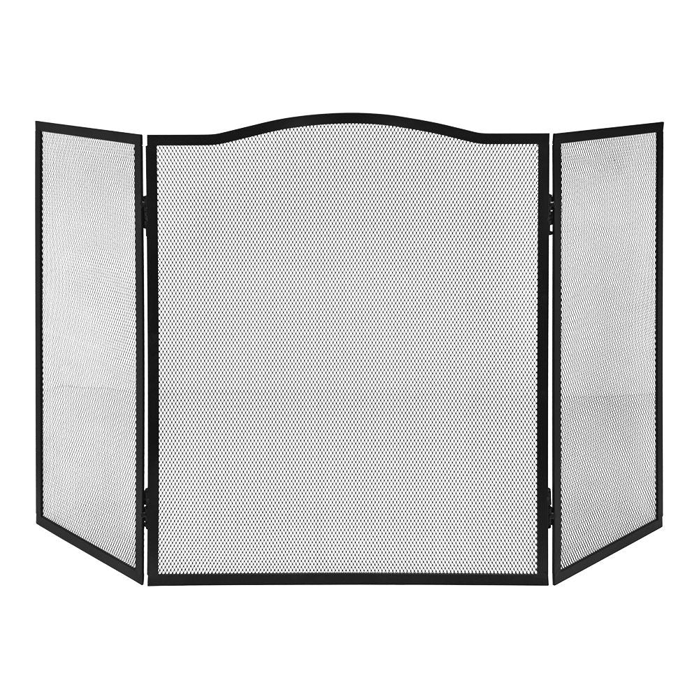 Pantalla chimenea plegable, color negro, 101 x 61 cm
