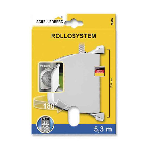 Recogedor exterior abatible giratorio 180° con 5,3 m de cinta, 34 x 188 x 156 mm marrón