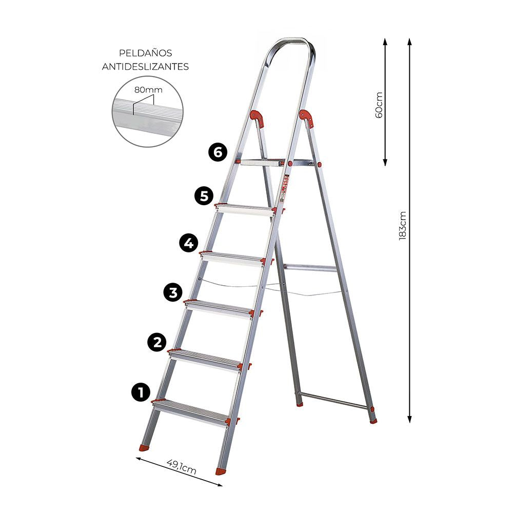 Escalera unica 6 peldaños 122 cm