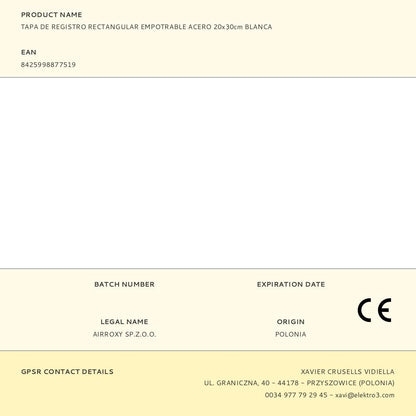 Tapa de registro rectangular empotrable acero 20x30cm blanca
