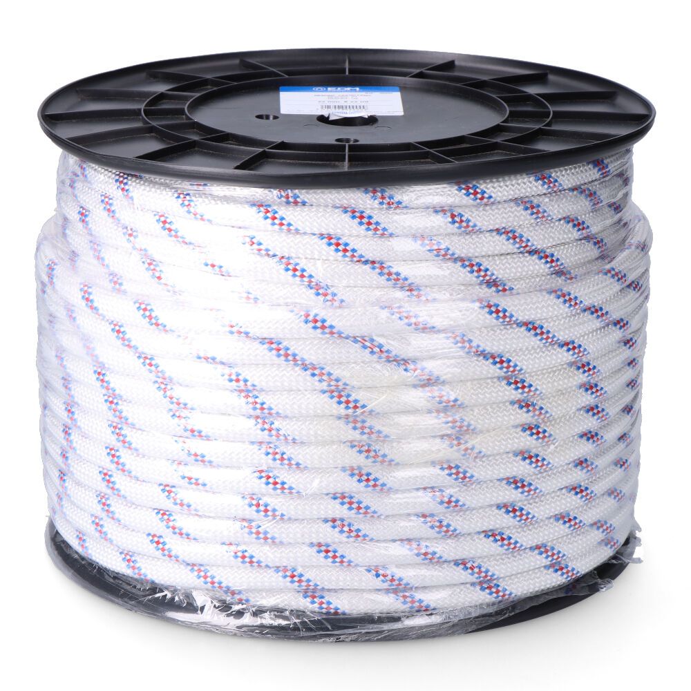 Cuerda driza trenzado poliéster blanco distintivo, calibre 16 mm x 100 m