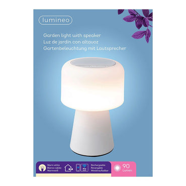 Lámpara led con altavoz bluetooth recargable para exterior y interior color blanco 22,5 cm