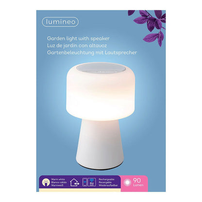Lámpara led con altavoz bluetooth recargable para exterior y interior color blanco 22,5 cm
