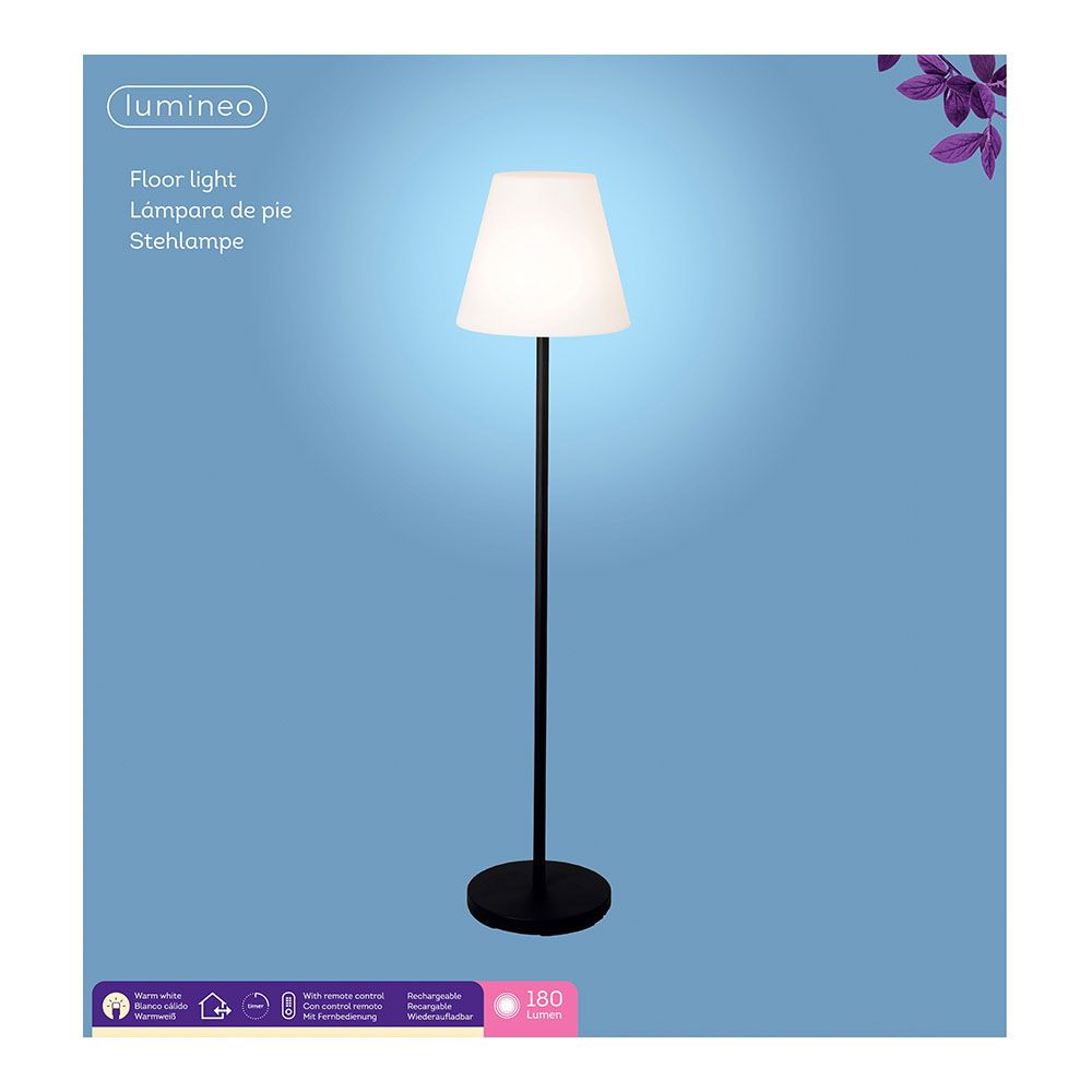 Lámpara de pie para exterior y interior recargable con mando a distancia color blanco y negro 150 cm
