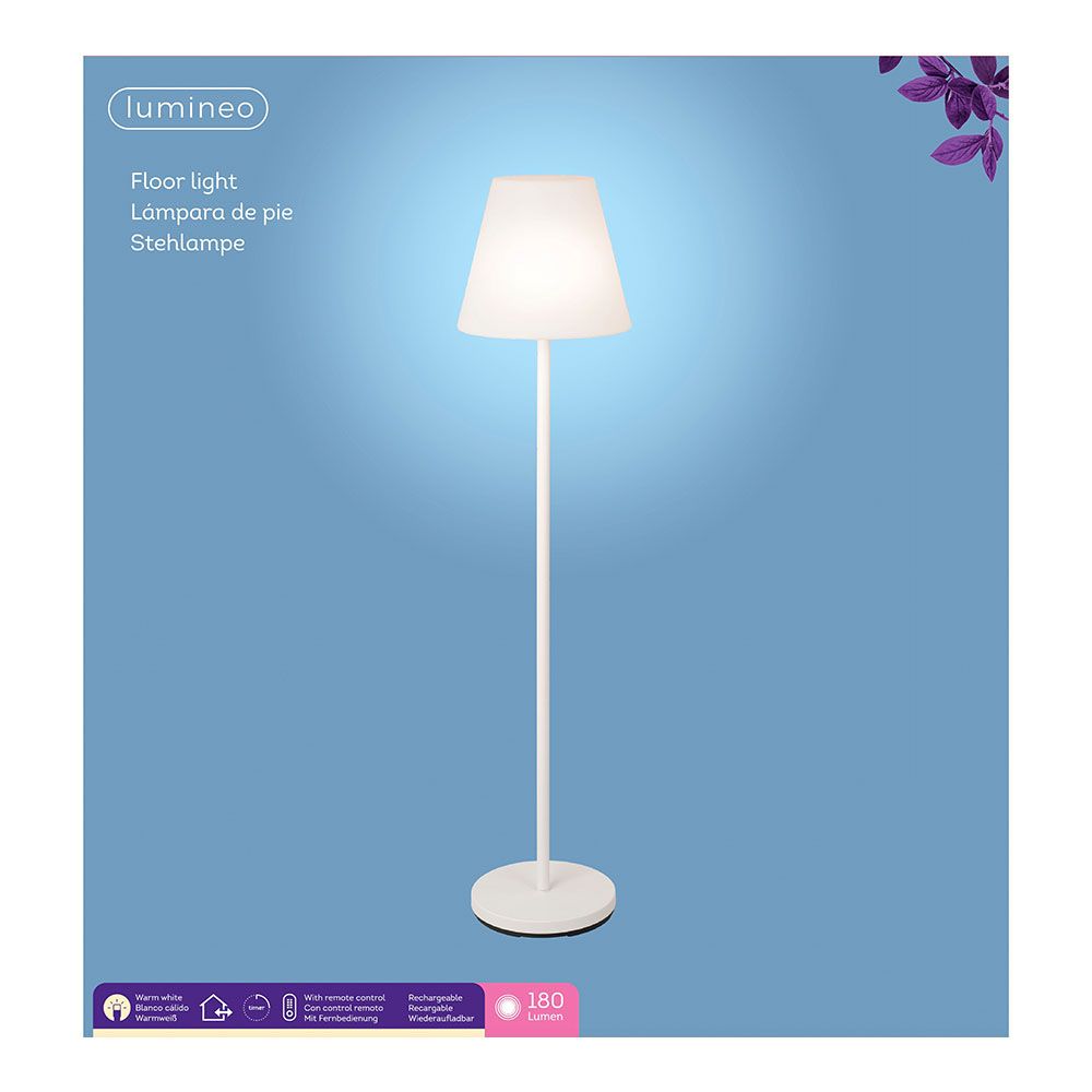 Lámpara de pie para exterior y interior recargable con mando a distancia color blanco 150 cm