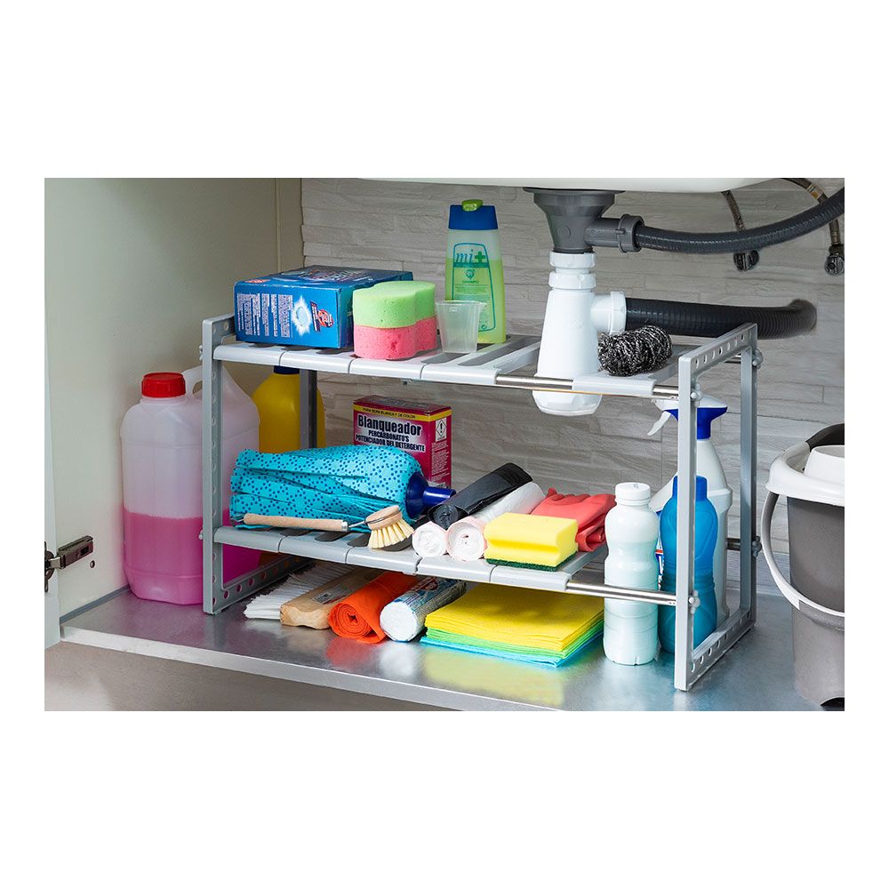 Estantería extensible de 2 estantes para fregadero shibblek 37,5 - 66,5 cm