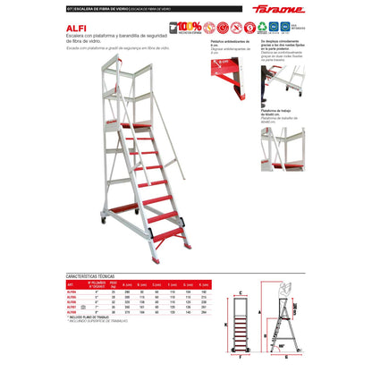 ALFI | Escalera con plataforma y barandilla de seguridad de fibra de vidrio