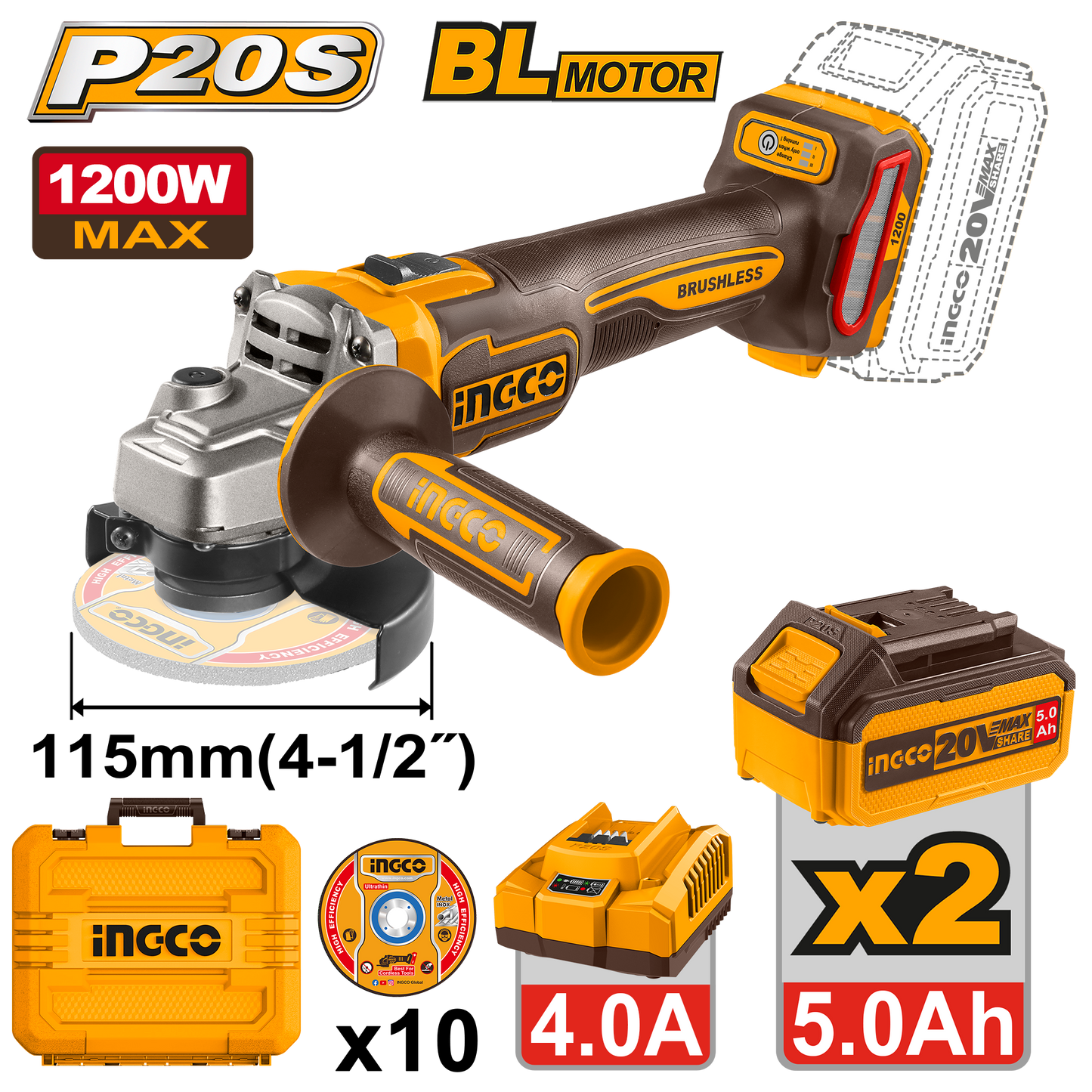 AMOLADORA ANGULAR 115MM 1200W INGCO CAGLI2211532E